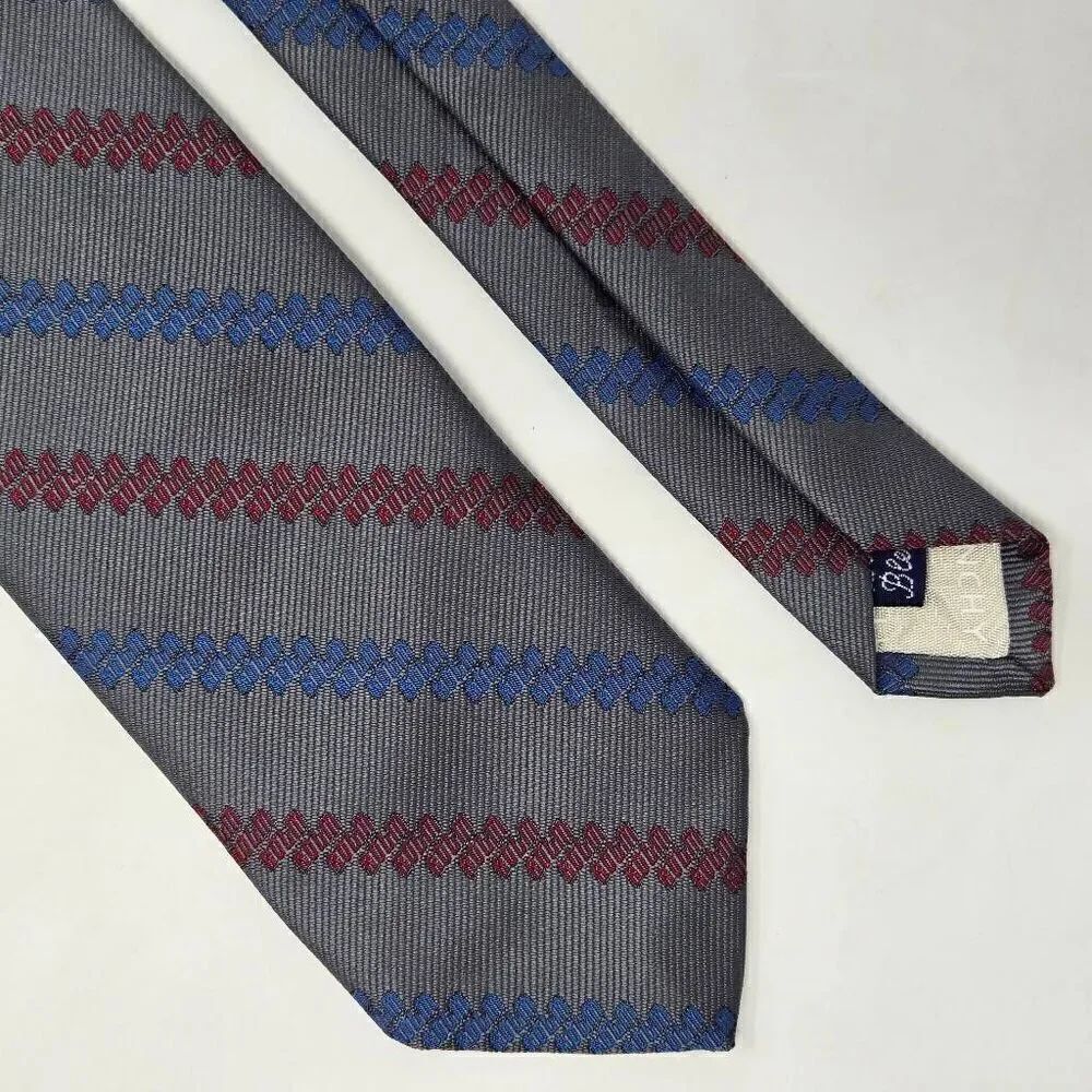 GIVENCHY MONSIEUR SILK TIE GRAY RED BLUE TEXTURED STRIPE 3" X 54" VINTAGE